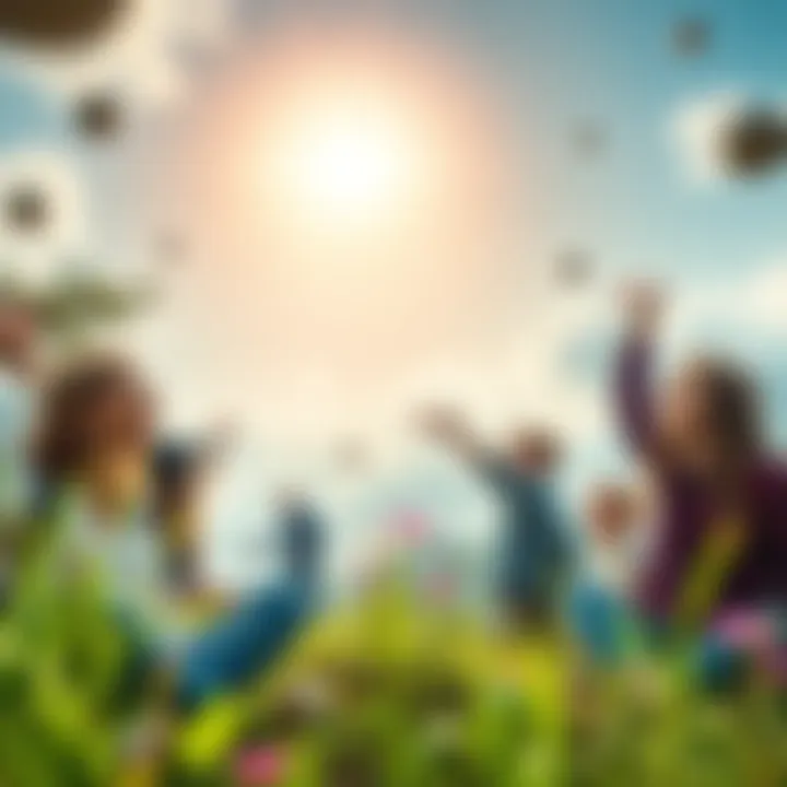 A peaceful outdoor scene showing people enjoying nature, radiating joy and excitement, symbolizing the connection to Schumann Resonance.