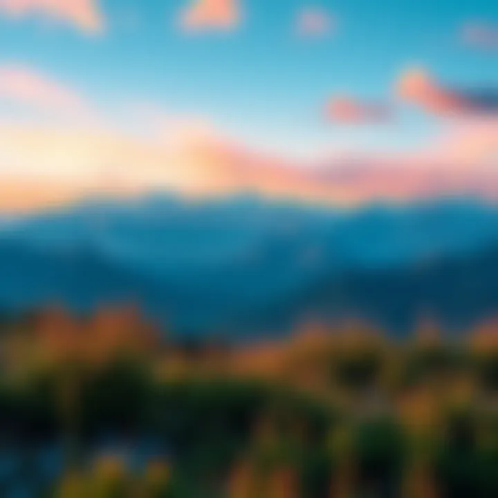 A serene natural setting with vibrant colors, showcasing a stunning view of mountains and a clear sky that evokes feelings of both reality and hyperreality.