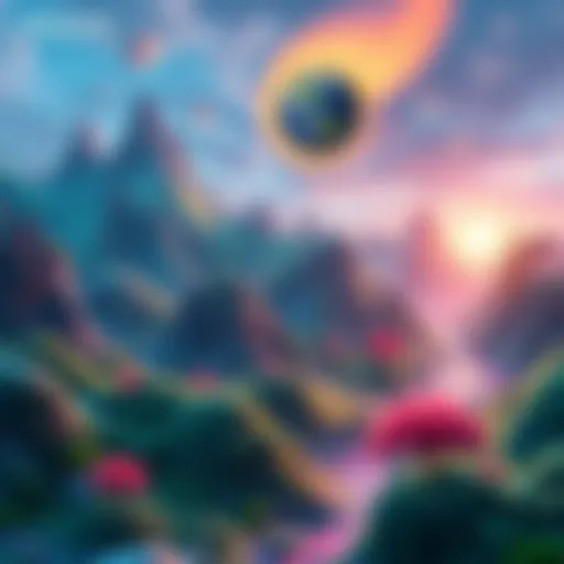 Nature's Code A visual representation of nature as a self-correcting system, showing harmonious patterns and mathematical elements in a vibrant landscape.