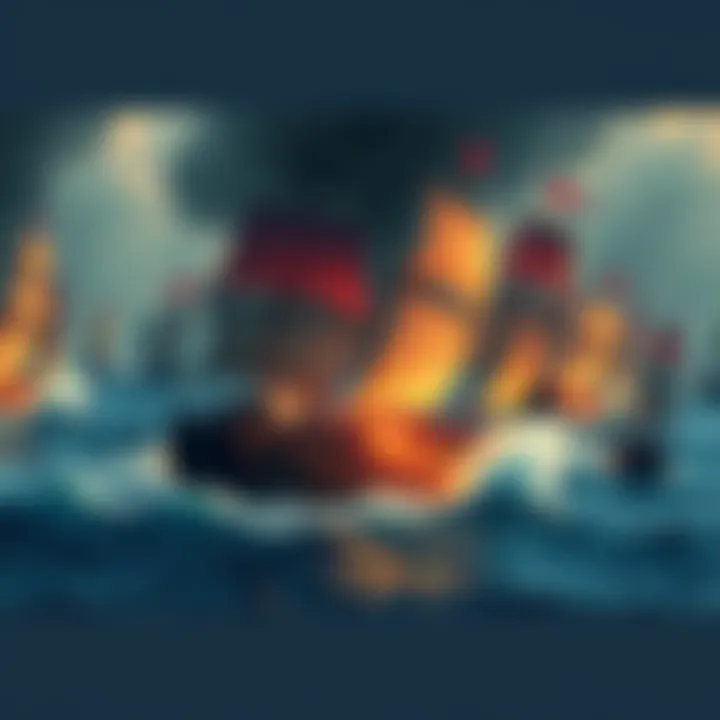 A depiction of the naval battle with ships clashing, highlighting Odysseus and Themistocles in action