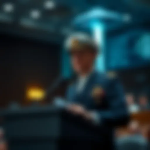Navy Chief Alex Wiggins stands at a podium during a UFO hearing, sharing his encounter with a Tic Tac UFO from the USS Jackson.