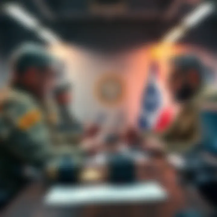 Israeli veterans and US Navy SEALs discuss startup ideas at a table, with laptops and documents