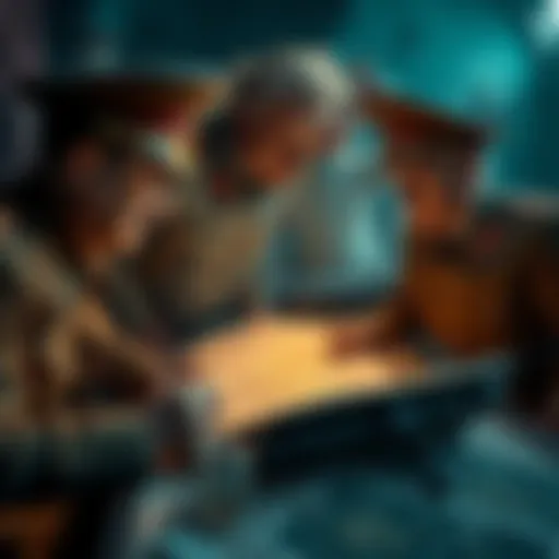 A historical depiction of Nazi officers studying maps and mystical symbols related to Shambala.