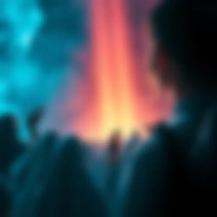 A person experiencing a near-death experience, surrounded by light and shadowy figures asking for secrets to be kept. The scene evokes a sense of wonder and mystery.