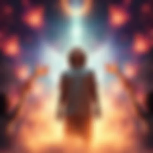 A person in a tranquil light surrounded by peaceful imagery during a near-death experience