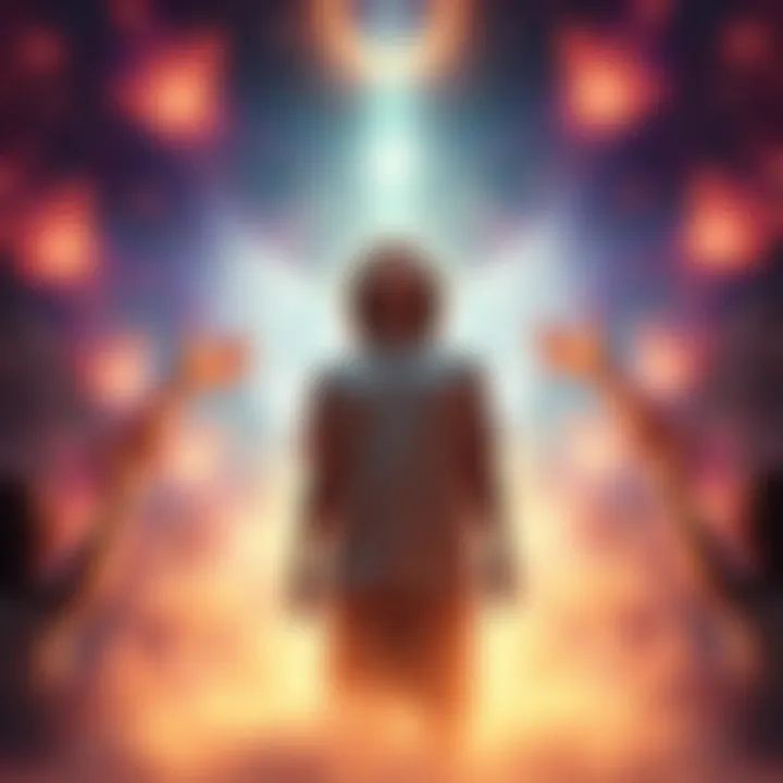 A person in a tranquil light surrounded by peaceful imagery during a near-death experience