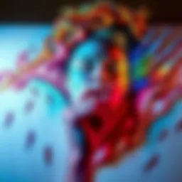 Drawing of a near-death experience A man's drawing illustrating his near-death experience with vibrant colors and emotional scenes.