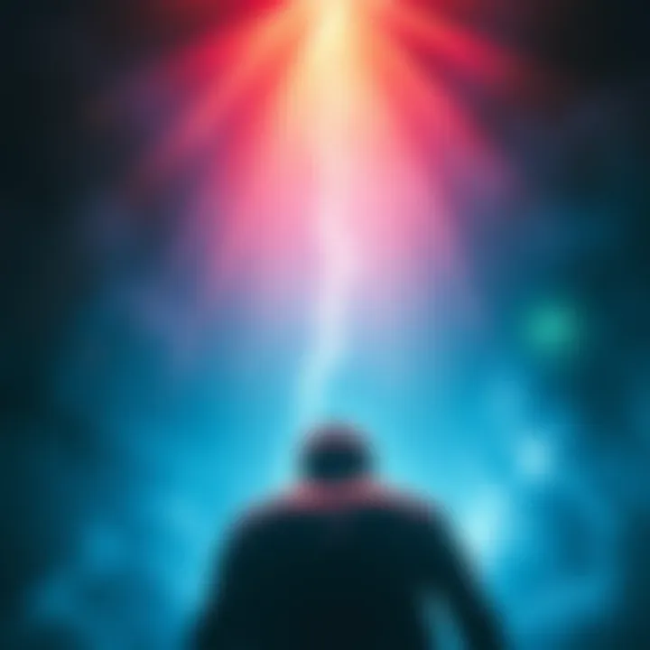 A serene light surrounding a person who appears calm and peaceful, representing a near-death experience.