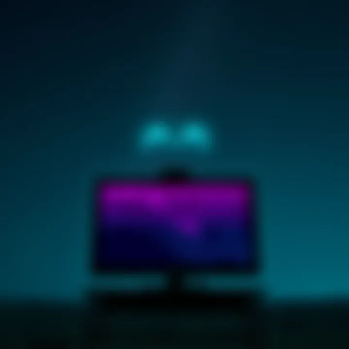 A dark Nebraska night sky with a faint glowing figure and a computer monitor displaying satellite imagery