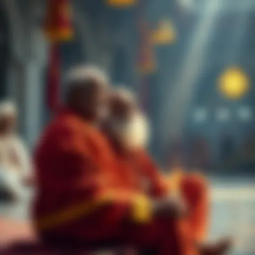Neem Karoli Baba sitting peacefully Neem Karoli Baba surrounded by people, sharing wisdom and inspiring faith