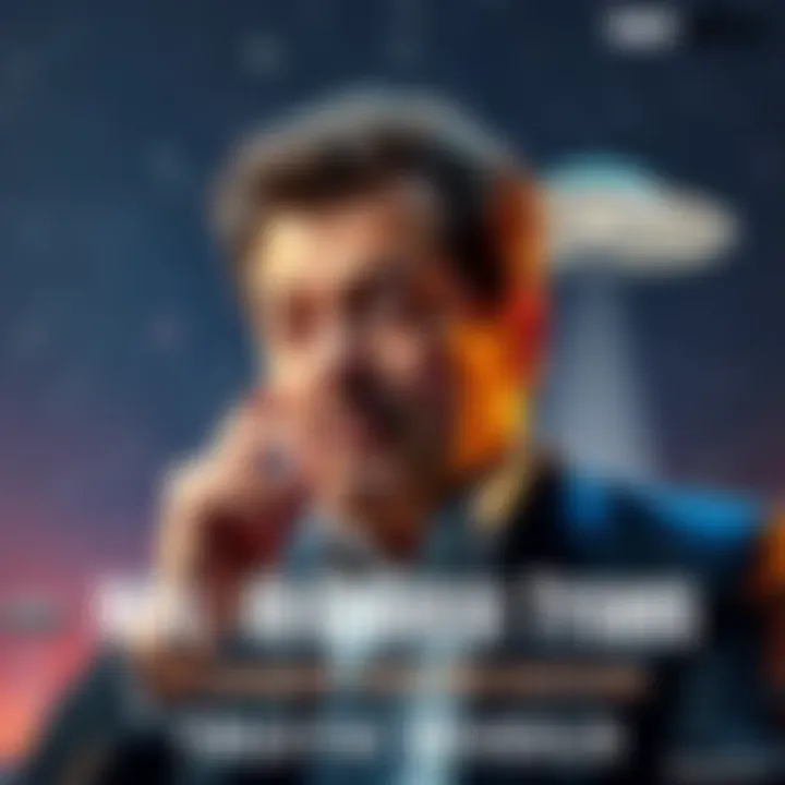 Neil deGrasse Tyson Discusses UFOs Neil deGrasse Tyson speaking with a thoughtful expression, with a backdrop of stars and a UFO illustration, suggesting a significant revelation about unidentified flying objects.