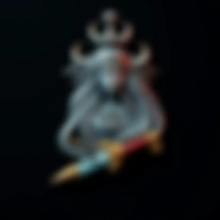 Enamel pin of Nemesis, the Goddess of Divine Retribution, featuring a calm expression and a sword positioned downward, symbolizing retribution.