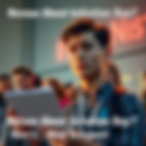 A person looking anxious while holding a checklist and preparing for their initiation day, with friends offering support in the background.