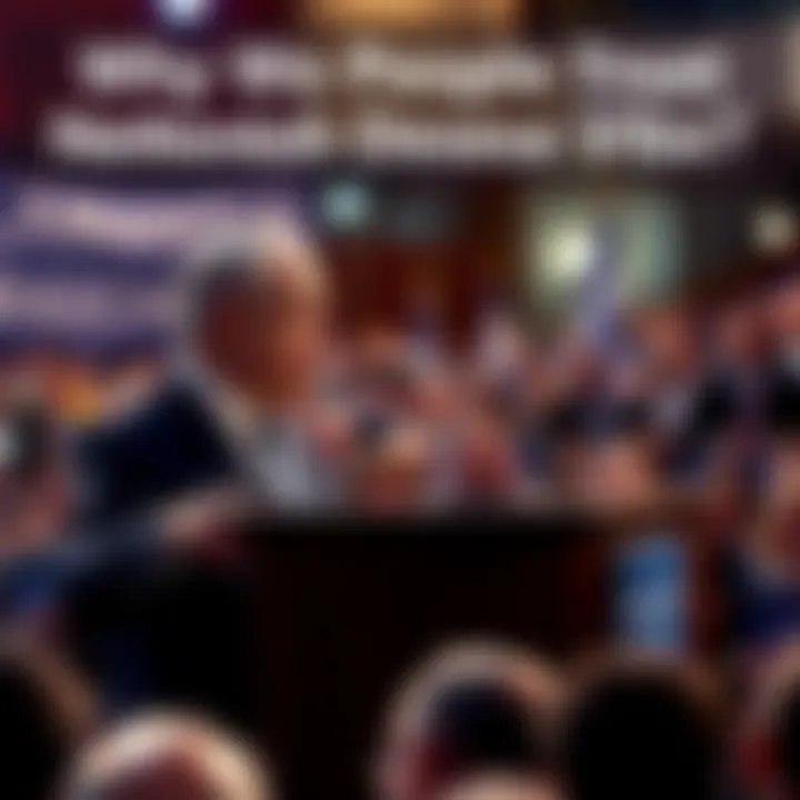 Netanyahu speaking at a podium Israeli Prime Minister Netanyahu addresses the crowd, highlighting public trust despite video evidence of dishonesty.