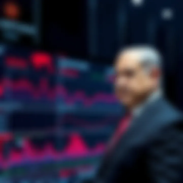 Netanyahu and AI Technology Israeli Prime Minister Netanyahu standing next to a digital interface showing AI data and charts, symbolizing the intersection of politics and technology.