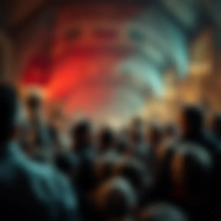 A crowd discussing rumors about Netanyahu's death and its implications for Palestine justice