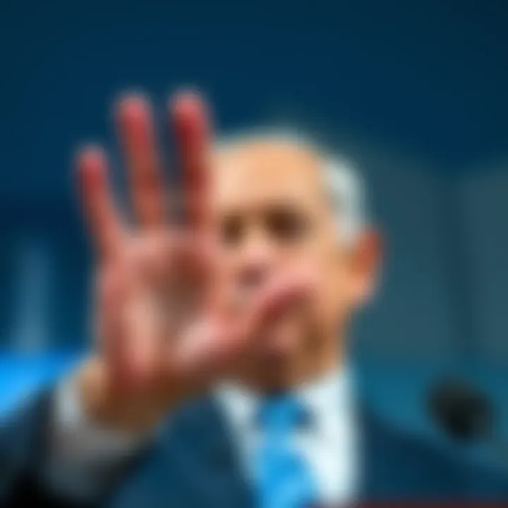 Close-up of Israeli Prime Minister Netanyahu showing his six fingers while gesturing during a speech.
