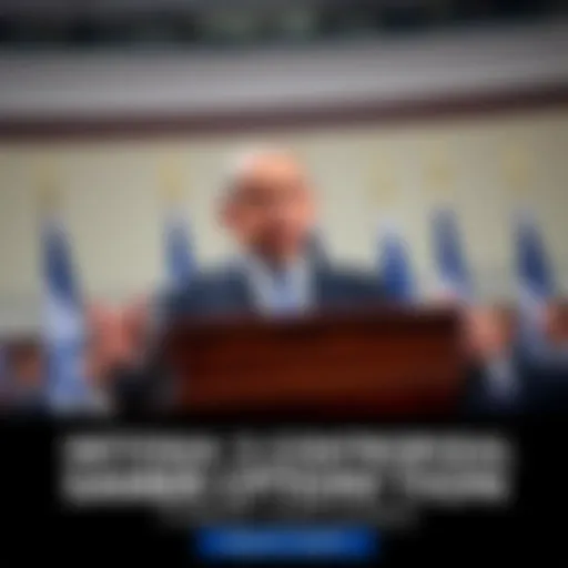 Netanyahu discusses Samson Option Israeli Prime Minister Netanyahu speaking at a podium, indicating a serious stance on the Samson Option in a political setting