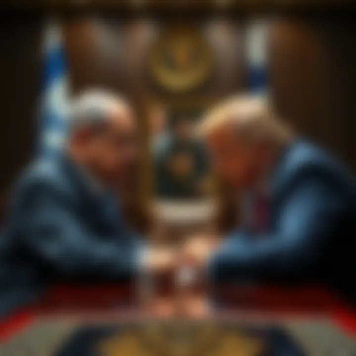 Israeli Prime Minister Netanyahu meeting with President Trump to discuss urgent issues related to the Iran deal, depicting a tense atmosphere between the leaders.