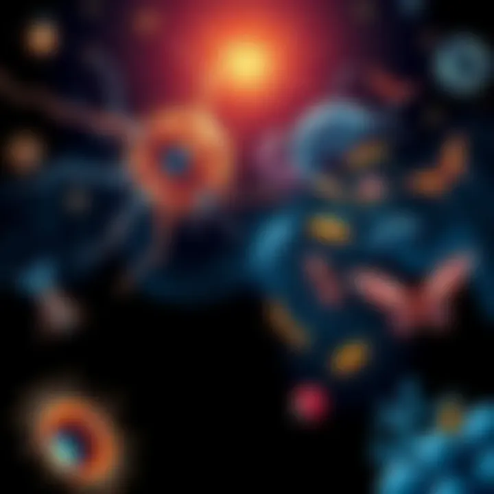 Neurons and Behavior An illustration showing neurons on one side and various organisms displaying behavior on the other side, highlighting the connection between neuronal activity and consciousness.