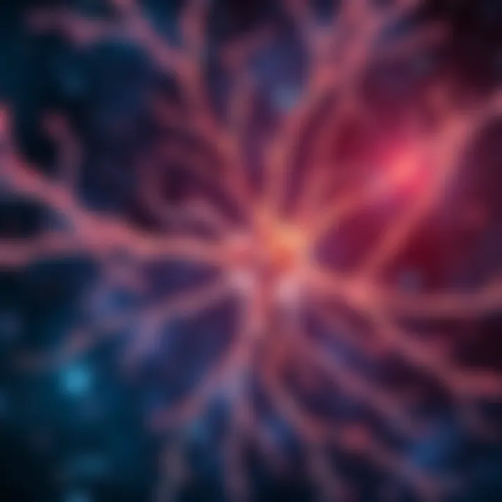 Illustration showing human neurons connecting in a web-like pattern, resembling the cosmic web of the universe with stars and galaxies in the background.