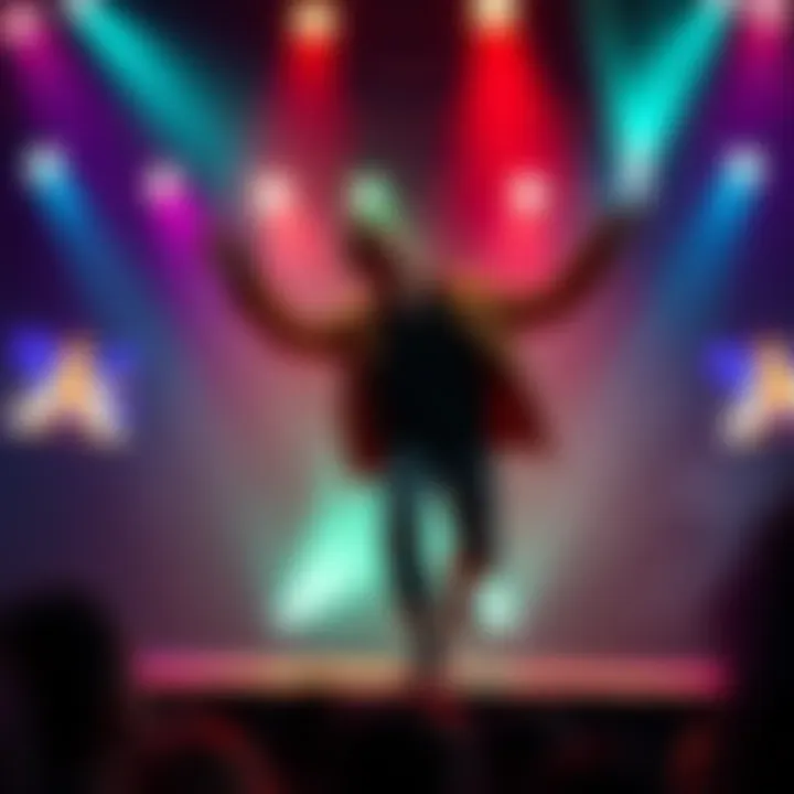 Neville Showcasing Mogging Skills Neville performing his unique mogging skills on stage, captivating the audience with his talent.