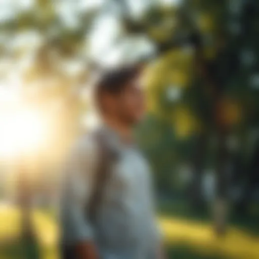 A person in their 30s standing in a sunlit park, smiling and looking hopeful, symbolizing personal growth and new opportunities.