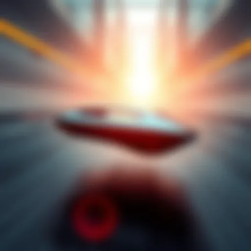 New Drop Technology in Action A futuristic device demonstrating instantaneous acceleration with a sleek design and dynamic movement, showcasing speed