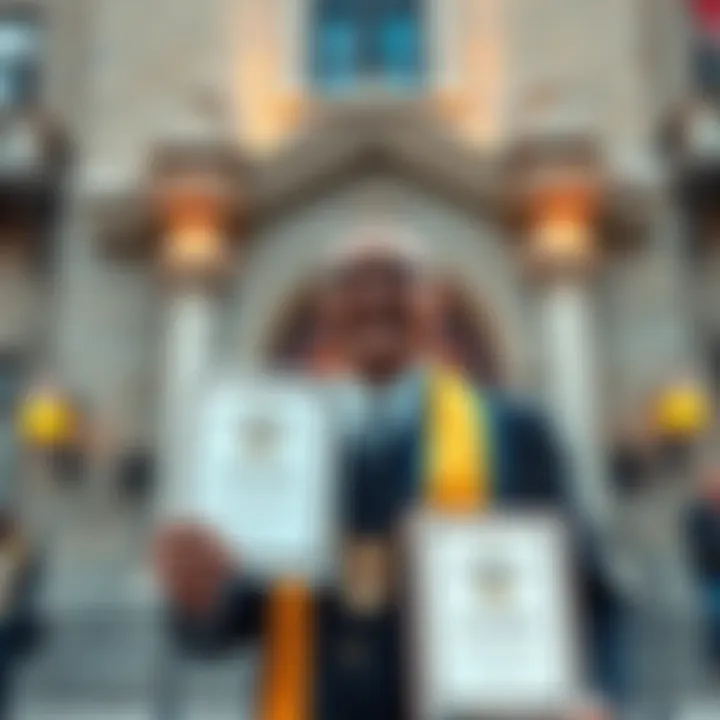 New Mason Accepted into Lodge A smiling man in formal attire stands in front of a Masonic lodge, holding a certificate of acceptance.