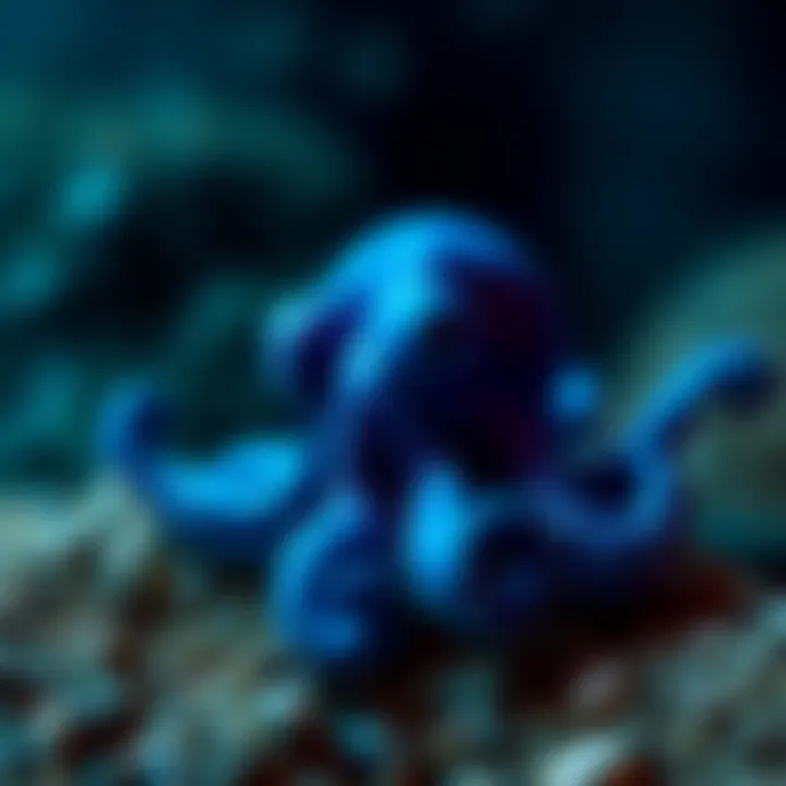 A tiny blue octopus with stubby arms and a row of suckers, discovered at deep water near the Galapagos Islands.