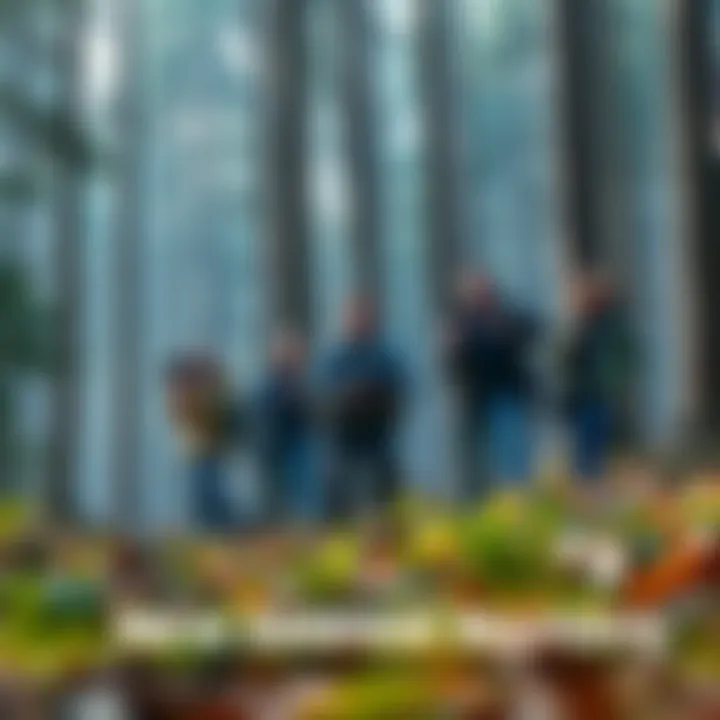 New Expedition Bigfoot Season 7 A group of people exploring a dense forest in search of Bigfoot with cameras and equipment.