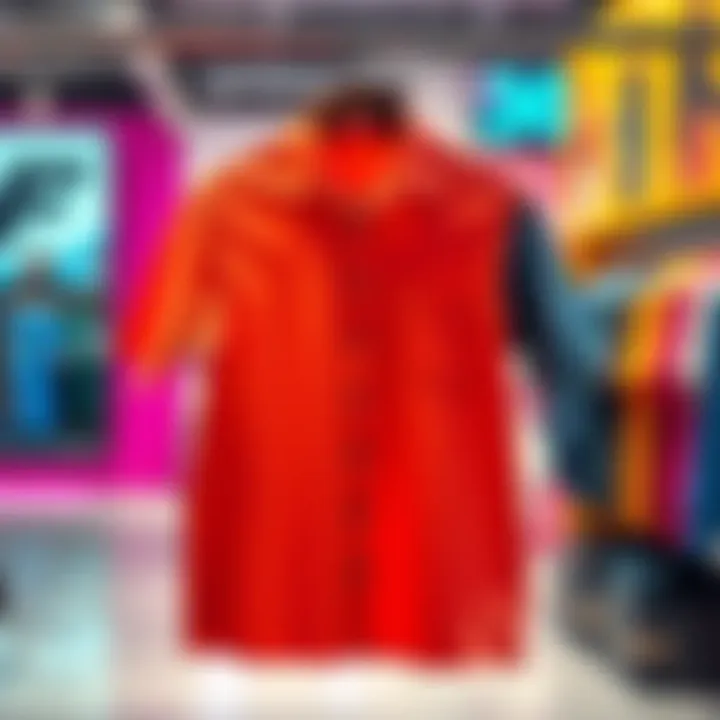 New favorite shirt on display A stylish shirt in a vibrant color showcased on a hanger with a cheerful background