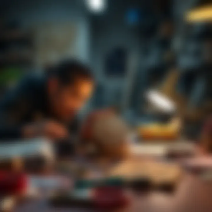 A person working on a new medallion design at a workspace with tools and materials