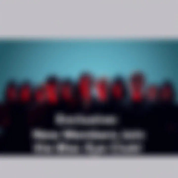 A group of people in dark clothing gathered, symbolizing new members of the Black Eye Club, with expressions of secrecy and intrigue.
