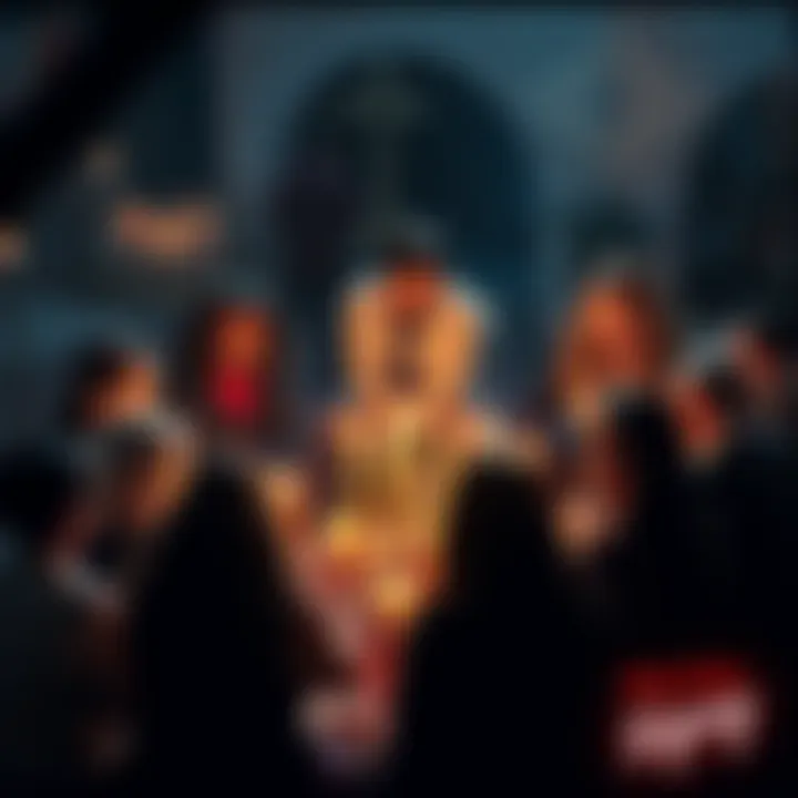 A group of diverse people gathered in a circle, participating in a spiritual gathering, with candles and symbols around them, promoting community and spiritual growth.