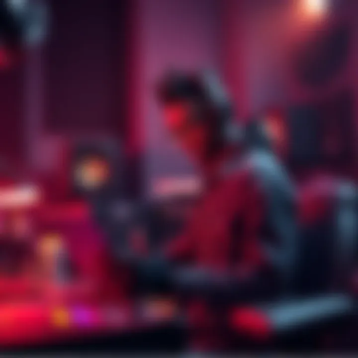 A fresh producer working in a studio with sound equipment, creating a RiB type beat, showcasing music production tools.