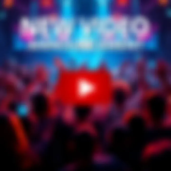 A vibrant graphic showing a video play button with excited fans reacting around it