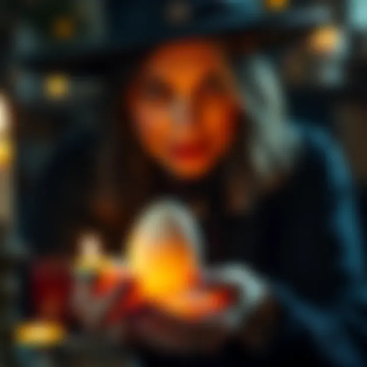 A new witch holds a room temperature egg, surrounded by candles and herbs, preparing for an egg cleanse ritual to remove negativity.