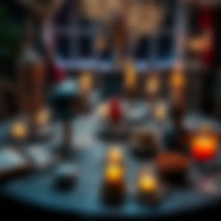 New Year's Eve witchcraft rituals A table set for New Year's Eve featuring tarot cards, crystals, and herbs, creating a festive atmosphere