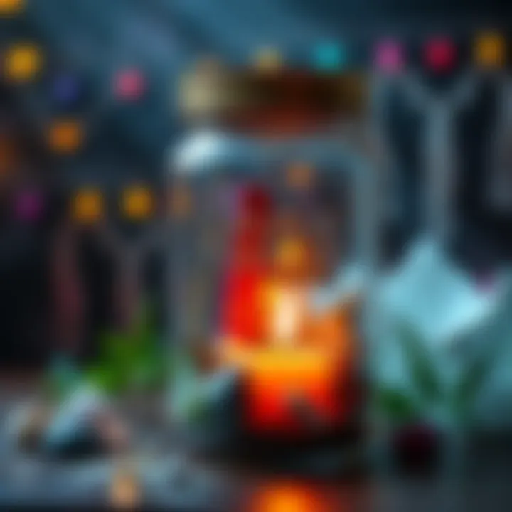 A colorful spell jar filled with herbs, crystals, and a candle, representing intentions for the year 2026.