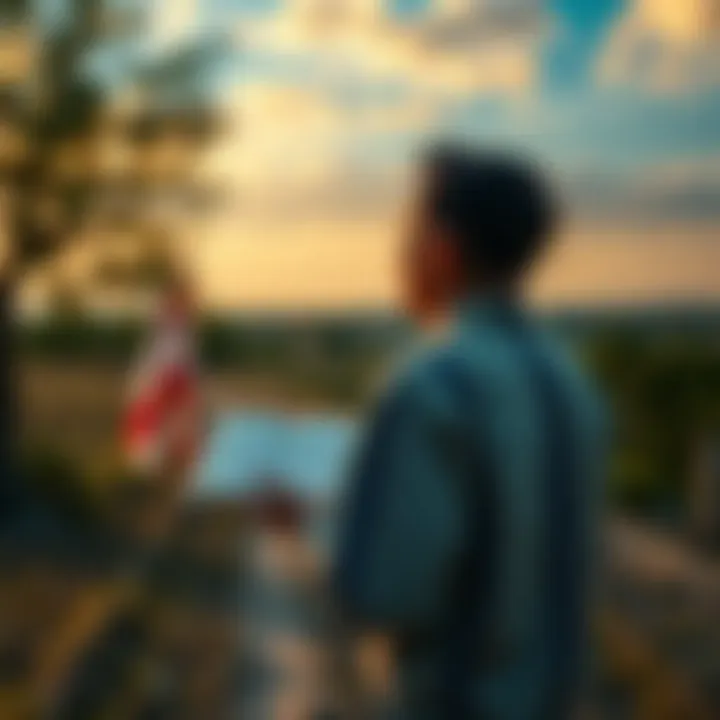 A person in a rural setting holds a book and looks towards a distant horizon, symbolizing their search for knowledge in Gnosticism.