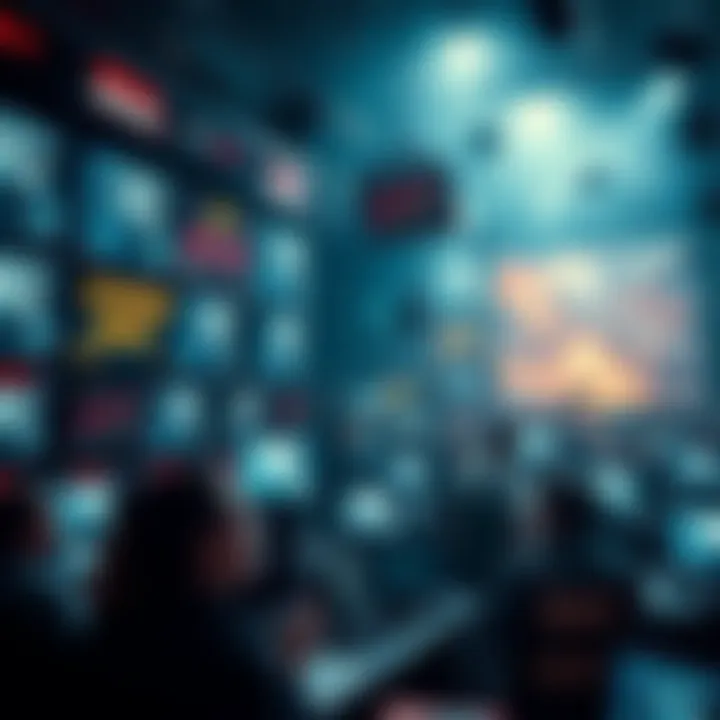 A chaotic newsroom with headlines about extinction and fear on screens