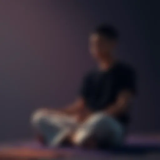 Individual sitting cross-legged with closed eyes, focusing on a calming prayer or meditation