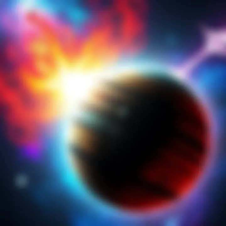 A vibrant illustration showing the planet Nibiru with a colorful cosmic background and sharp details of its surface