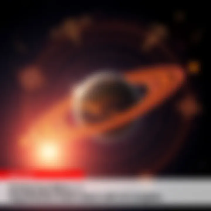 An illustration showing a hypothetical planet Nibiru orbiting a star with a dark space background, connecting ancient Sumerian symbols with modern AI graphics.