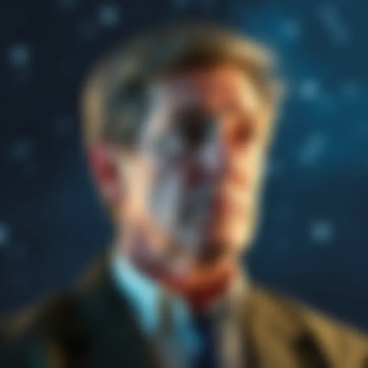 A somber portrait of Nick Pope, the U.F.O. expert, looking thoughtful with a backdrop of stars