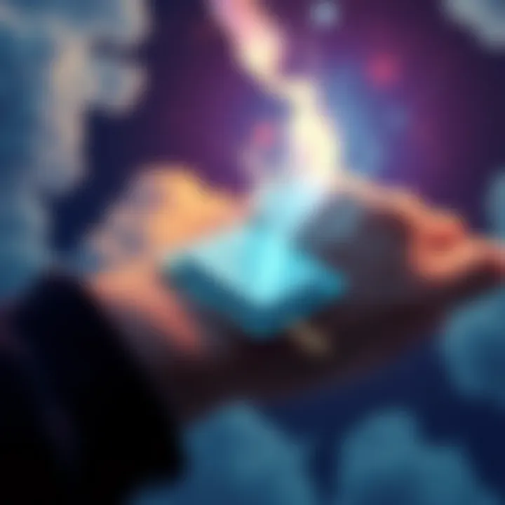 A close-up of a nicotine patch on a person's arm with dreamlike clouds and stars in the background