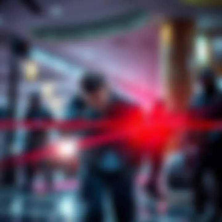 A night auditor struggles to defend himself against an assailant in a hotel lobby while police arrive on the scene.