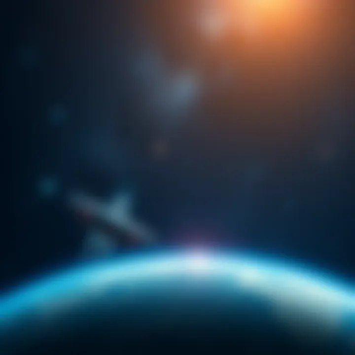 An illustration of a starry night sky with an alien spaceship hovering above Earth, symbolizing the possibility of extraterrestrial life.