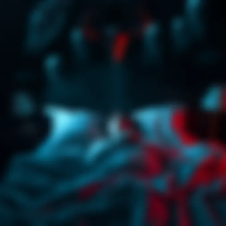 A person in bed looking terrified, surrounded by dark shadows suggesting a nightmare, with ghostly figures looming above.